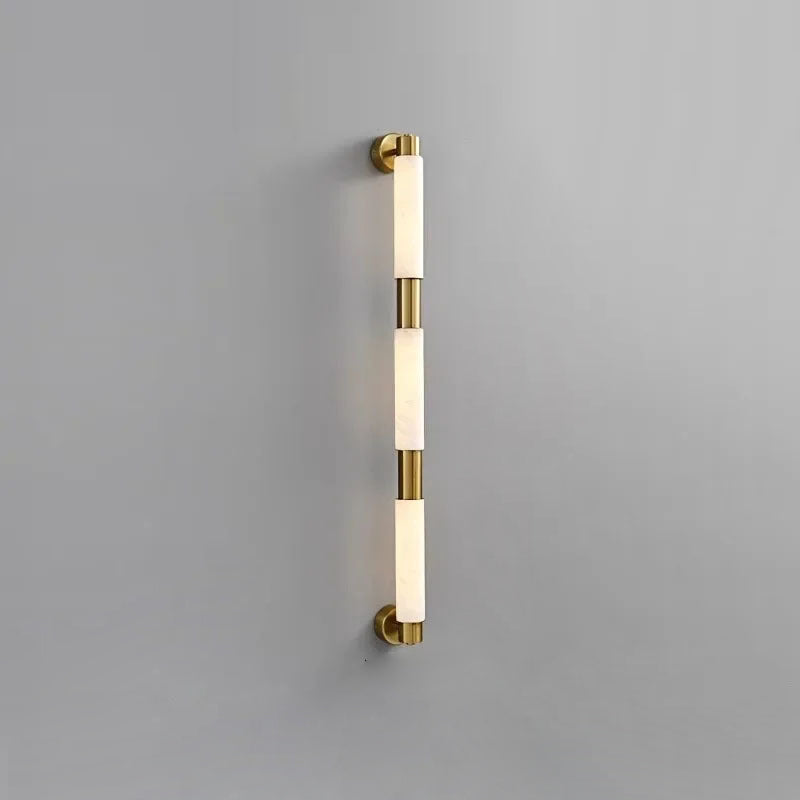 Tubular Alabaster Wall Sconce - Natural Stone Cylinder Sconce | Modern Brass LED Vanity & Bedside Light