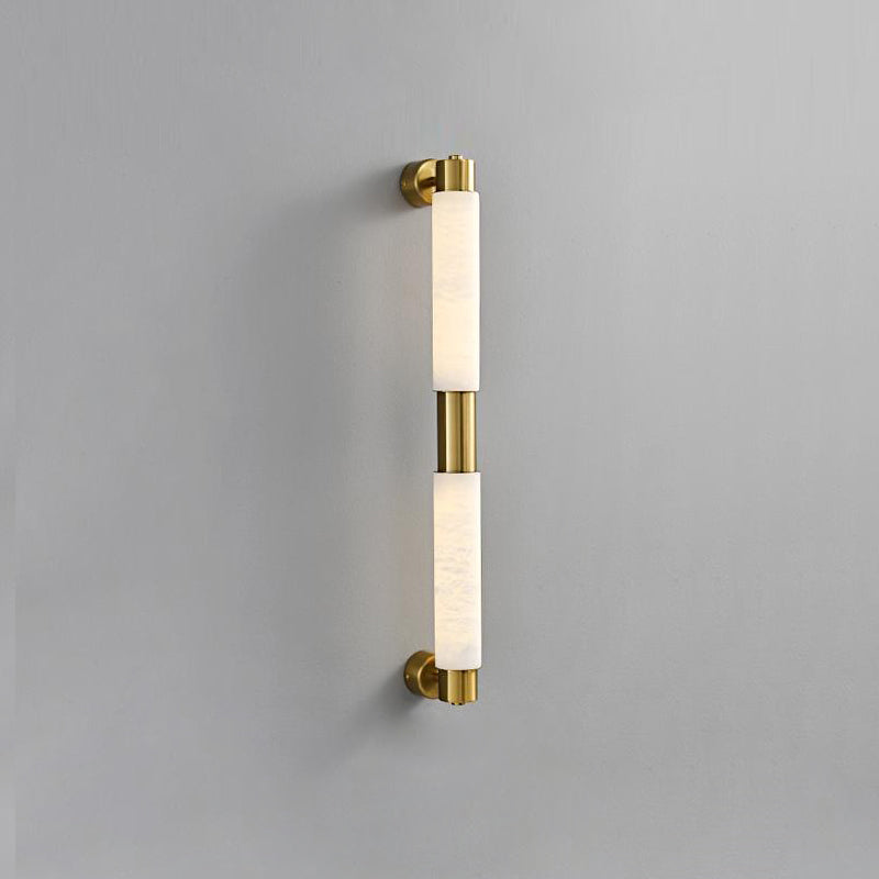 Tubular Alabaster Wall Sconce - Natural Stone Cylinder Sconce | Modern Brass LED Vanity & Bedside Light