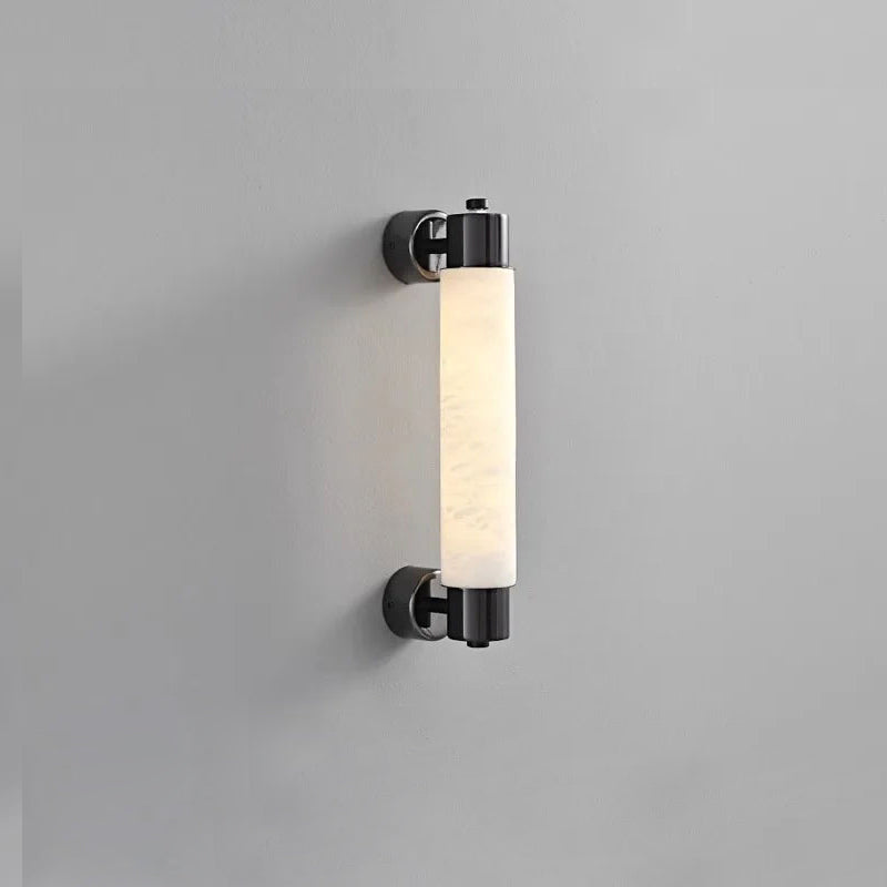 Tubular Alabaster Wall Sconce - Natural Stone Cylinder Sconce | Modern Brass LED Vanity & Bedside Light