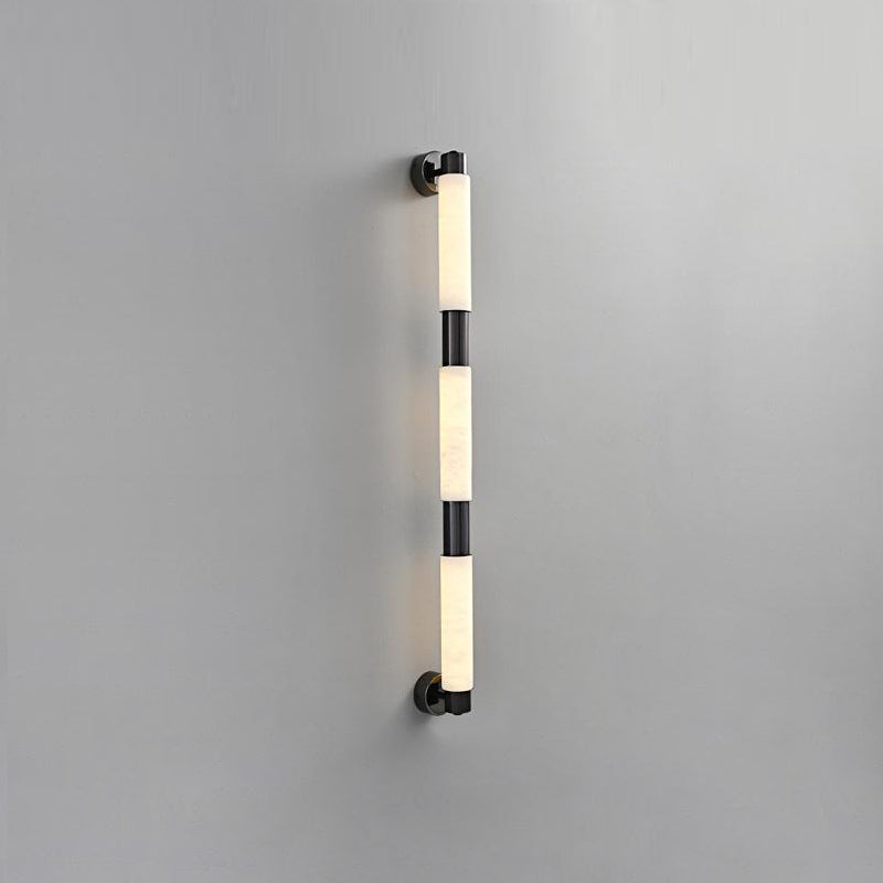 Tubular Alabaster Wall Sconce - Natural Stone Cylinder Sconce | Modern Brass LED Vanity & Bedside Light