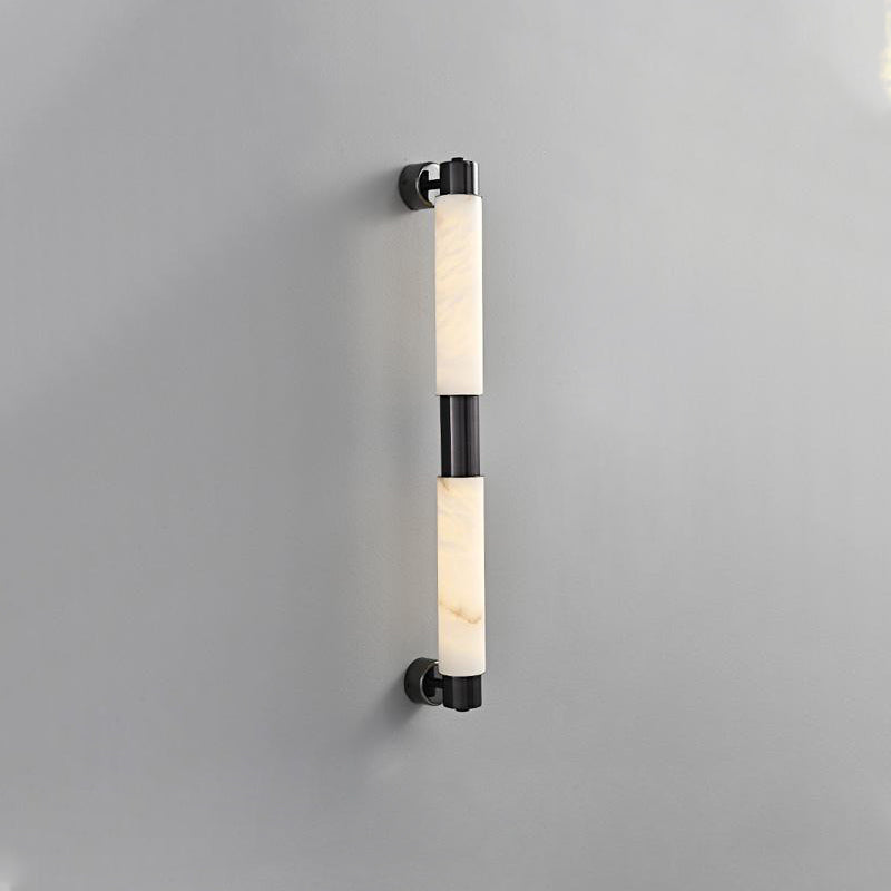 Tubular Alabaster Wall Sconce - Natural Stone Cylinder Sconce | Modern Brass LED Vanity & Bedside Light