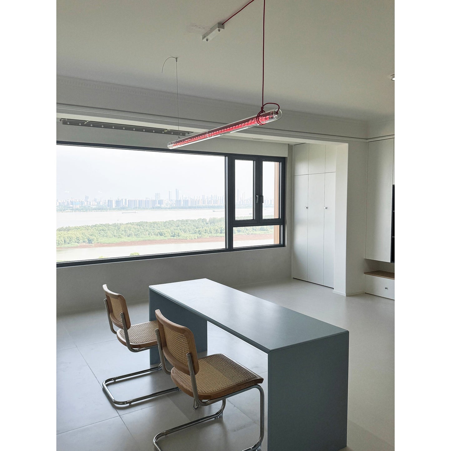 Tubular Linear LED Pendant Lamp - Fire-Polished Glass Tube Linear Light | Modern Kitchen Island & Office Pendant