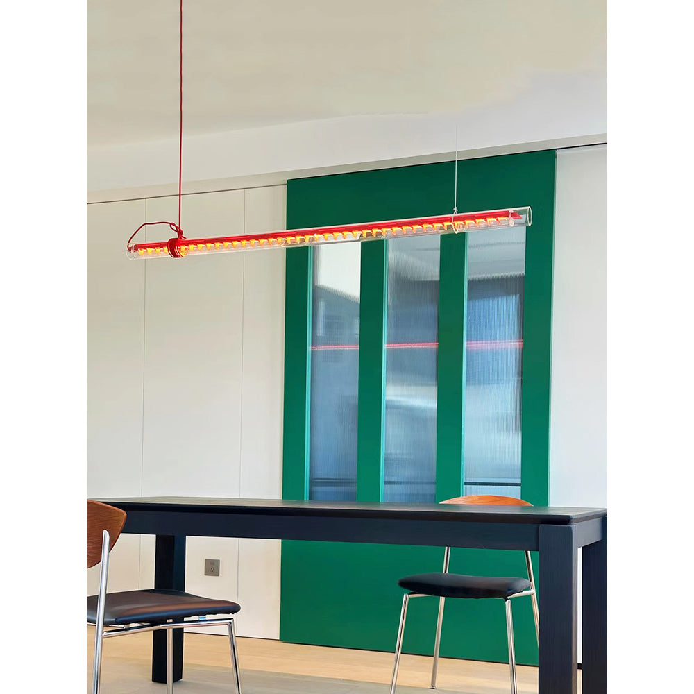 Tubular Linear LED Pendant Lamp - Fire-Polished Glass Tube Linear Light | Modern Kitchen Island & Office Pendant