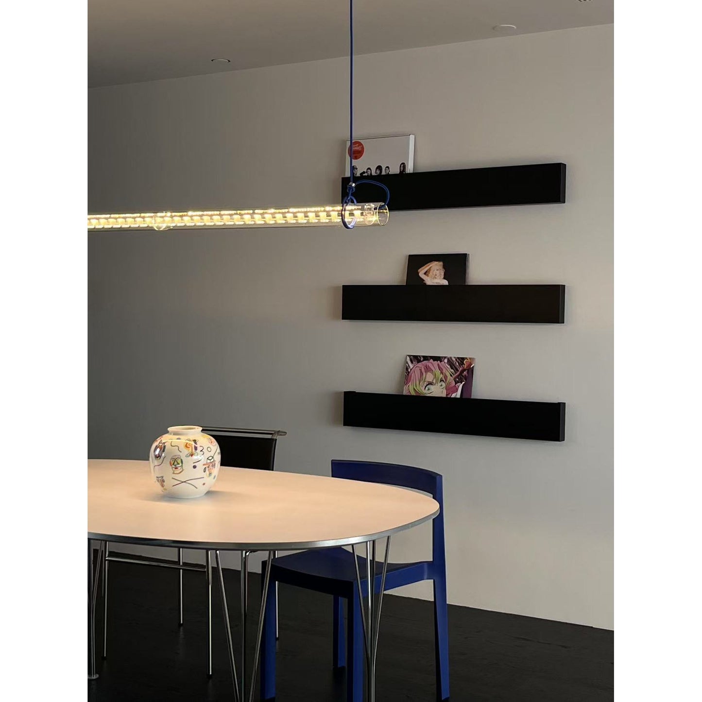 Tubular Linear LED Pendant Lamp - Fire-Polished Glass Tube Linear Light | Modern Kitchen Island & Office Pendant