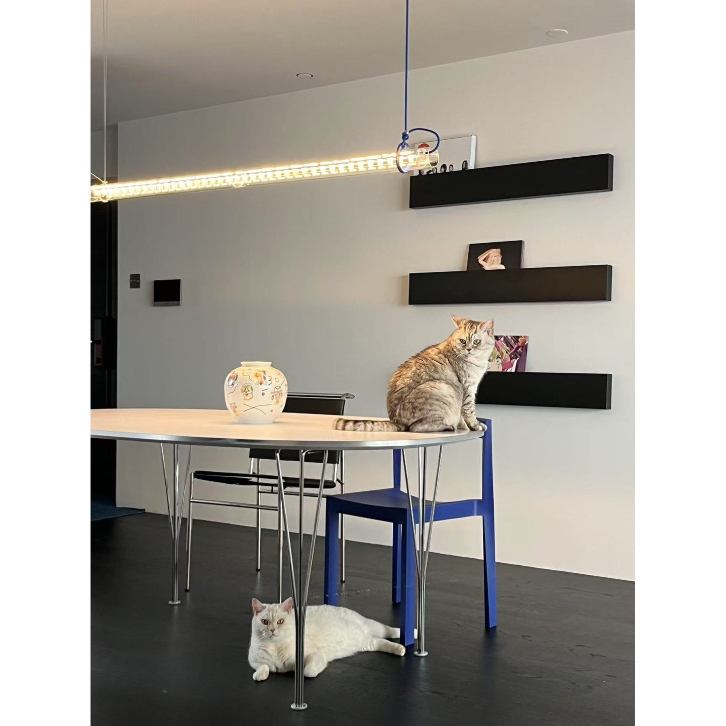 Tubular Linear LED Pendant Lamp - Fire-Polished Glass Tube Linear Light | Modern Kitchen Island & Office Pendant