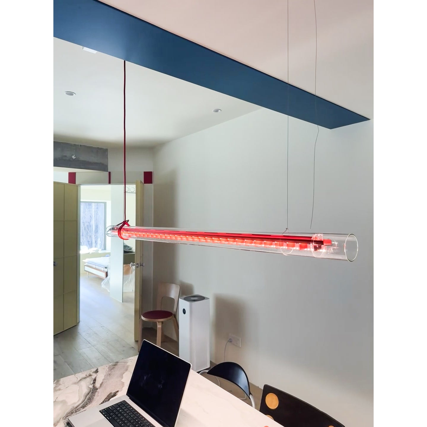 Tubular Linear LED Pendant Lamp - Fire-Polished Glass Tube Linear Light | Modern Kitchen Island & Office Pendant