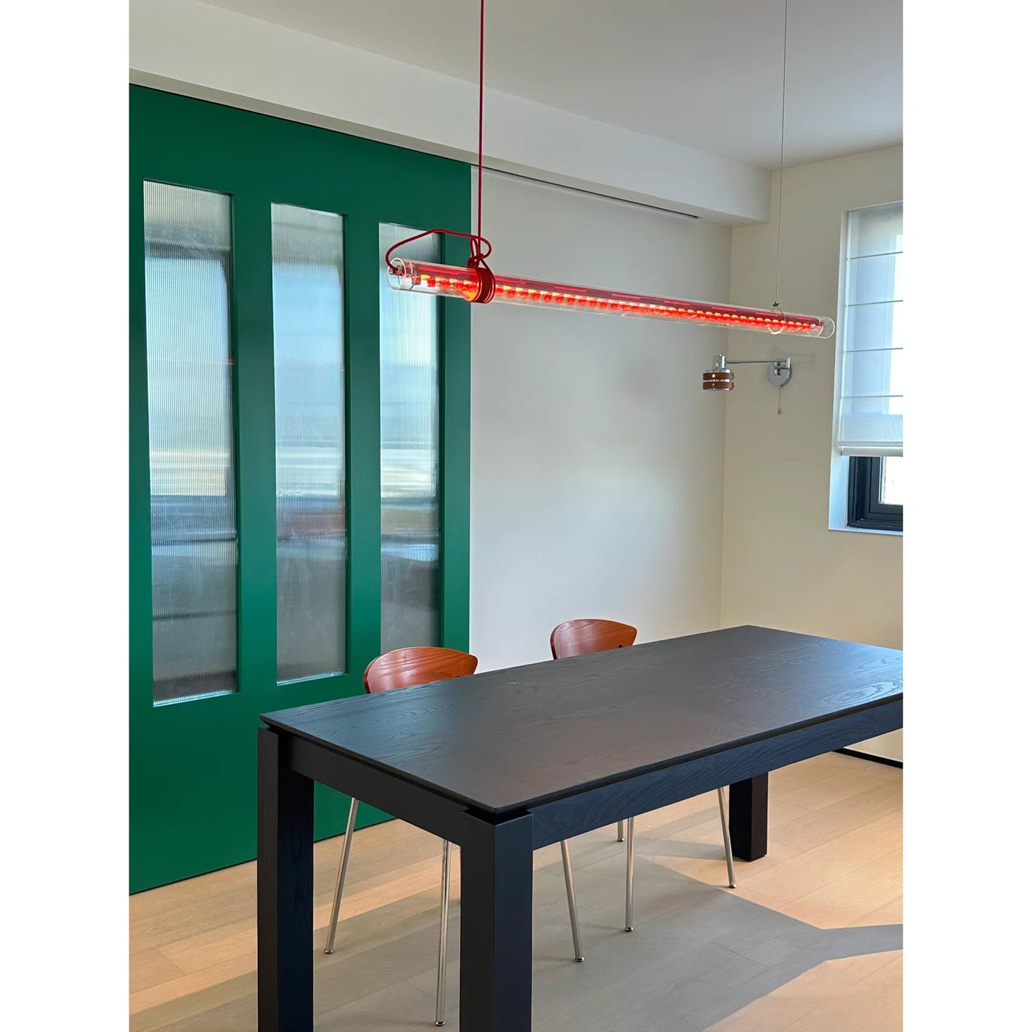 Tubular Linear LED Pendant Lamp - Fire-Polished Glass Tube Linear Light | Modern Kitchen Island & Office Pendant