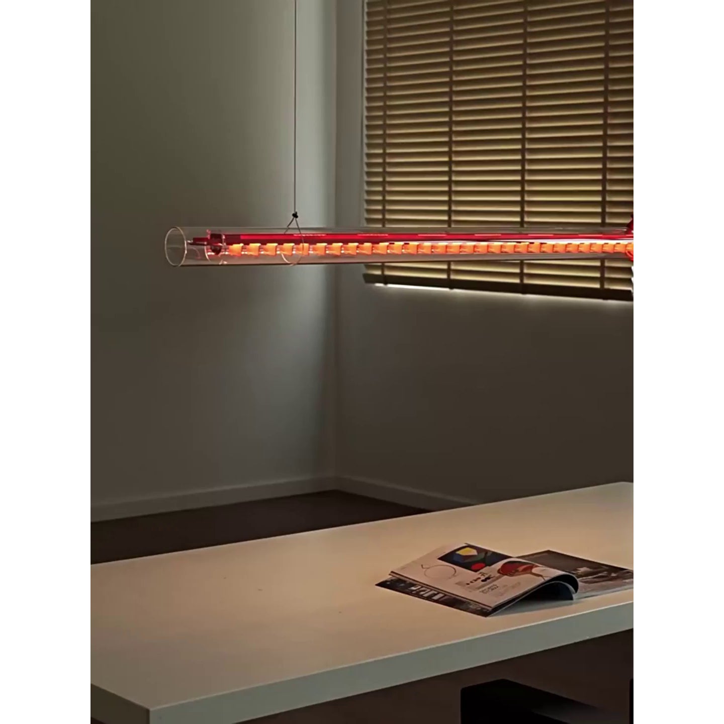 Tubular Linear LED Pendant Lamp - Fire-Polished Glass Tube Linear Light | Modern Kitchen Island & Office Pendant