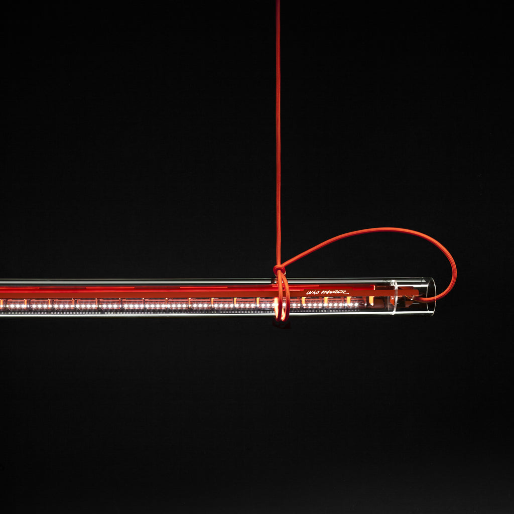 Tubular Linear LED Pendant Lamp - Fire-Polished Glass Tube Linear Light | Modern Kitchen Island & Office Pendant