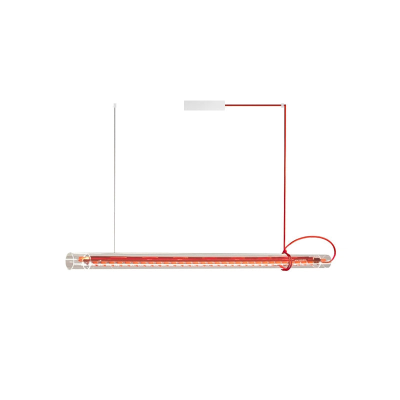 Tubular Linear LED Pendant Lamp - Fire-Polished Glass Tube Linear Light | Modern Kitchen Island & Office Pendant