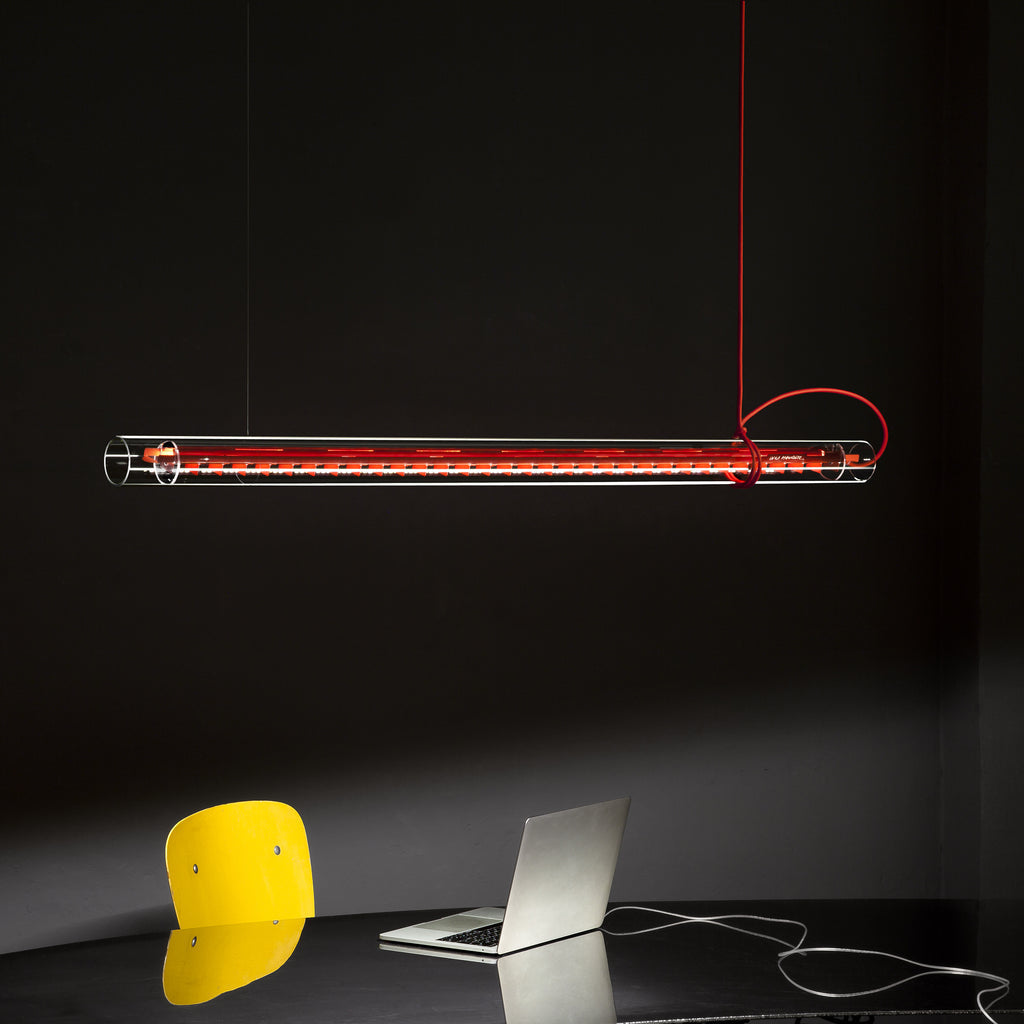 Tubular Linear LED Pendant Lamp - Fire-Polished Glass Tube Linear Light | Modern Kitchen Island & Office Pendant