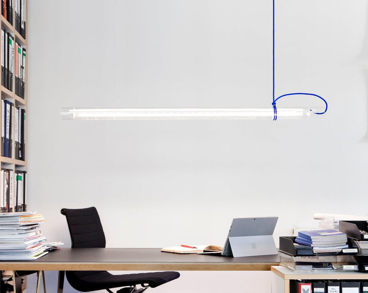 Tubular Linear LED Pendant Lamp - Fire-Polished Glass Tube Linear Light | Modern Kitchen Island & Office Pendant