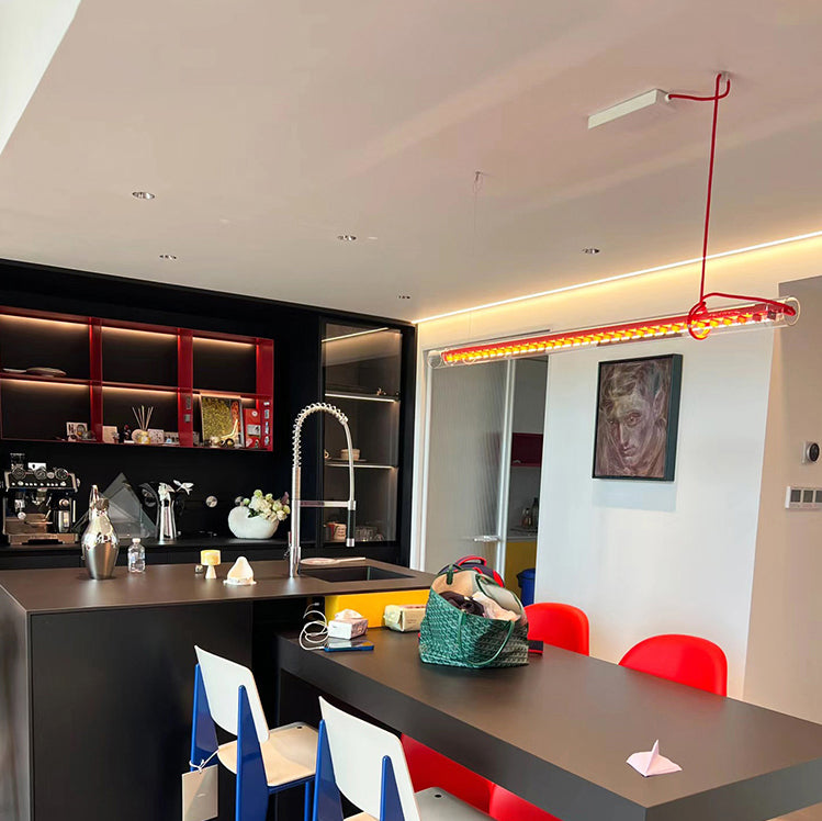 Tubular Linear LED Pendant Lamp - Fire-Polished Glass Tube Linear Light | Modern Kitchen Island & Office Pendant
