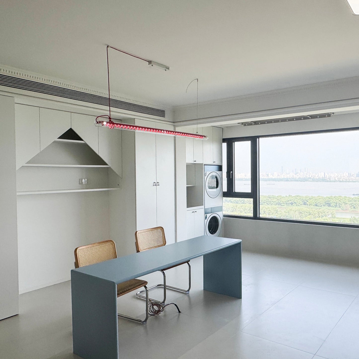 Tubular Linear LED Pendant Lamp - Fire-Polished Glass Tube Linear Light | Modern Kitchen Island & Office Pendant