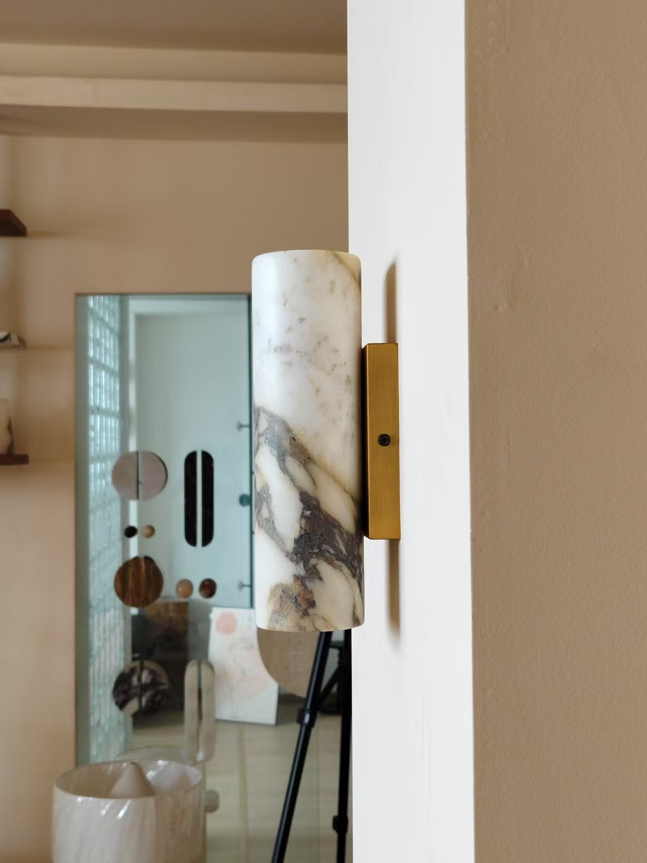Tubular Marble Wall Lamp - Natural Stone Cylinder Sconce | Modern Minimalist G9 Wall Light