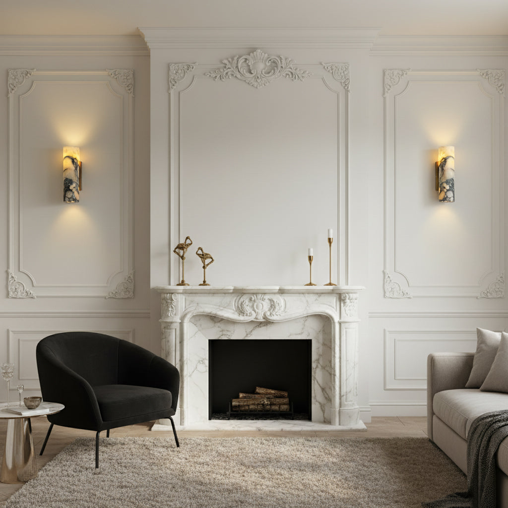 Tubular Marble Wall Lamp - Natural Stone Cylinder Sconce | Modern Minimalist G9 Wall Light
