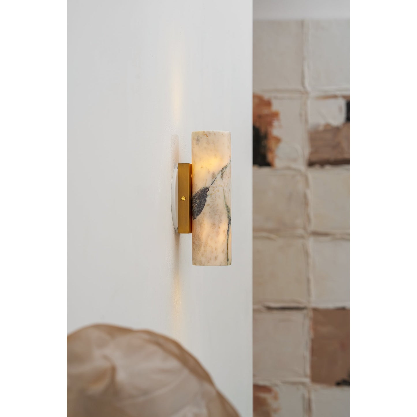 Tubular Marble Wall Lamp - Natural Stone Cylinder Sconce | Modern Minimalist G9 Wall Light