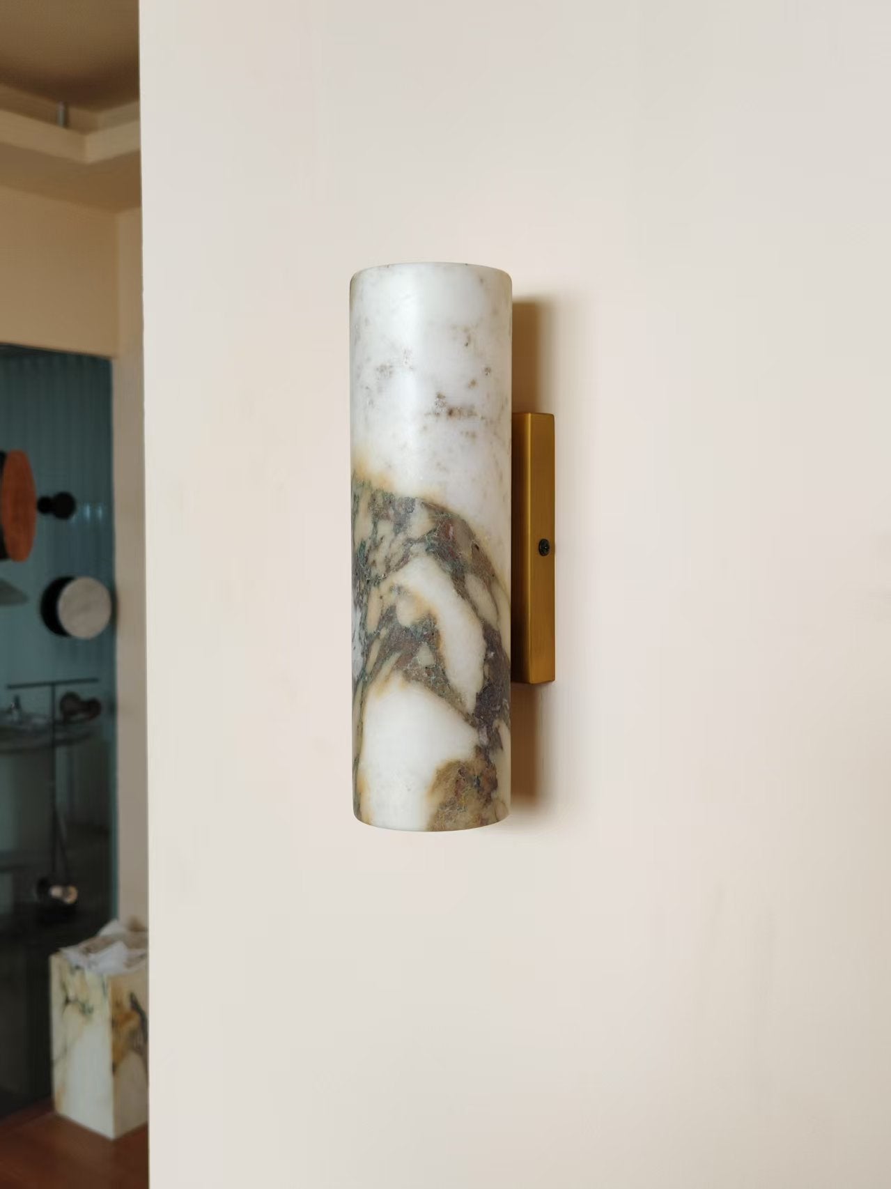 Tubular Marble Wall Lamp - Natural Stone Cylinder Sconce | Modern Minimalist G9 Wall Light