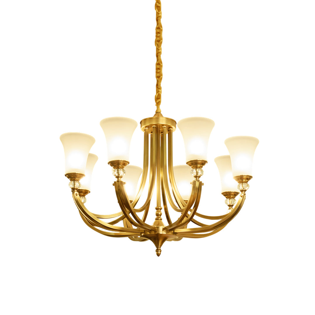 Tuileries Glass Chandelier - Polished Brass & White Glass Shade Pendant Light | Modern French Elegance Chandelier