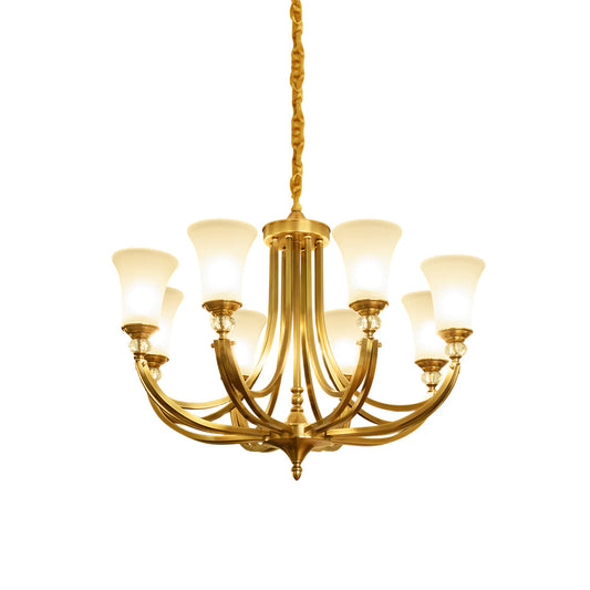 Tuileries Glass Chandelier - Polished Brass & White Glass Shade Pendant Light | Modern French Elegance Chandelier