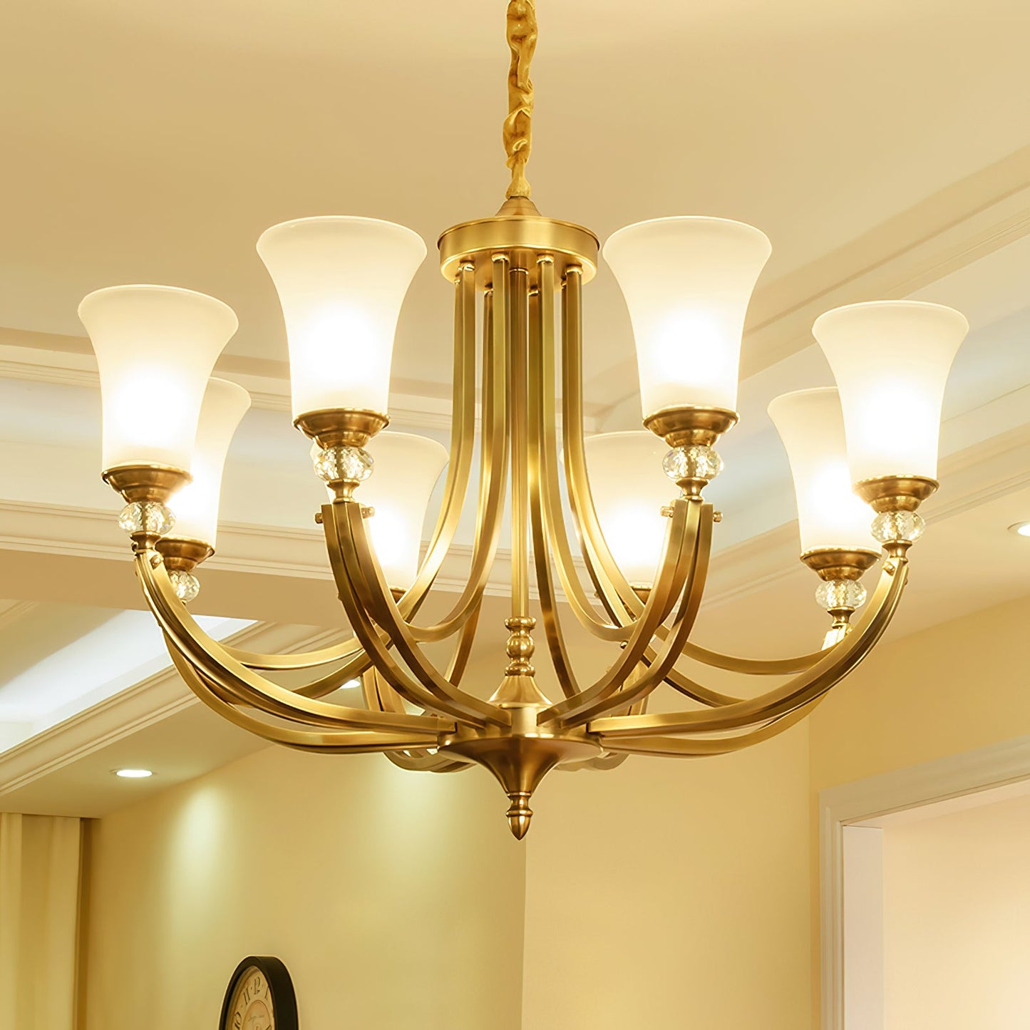 Tuileries Glass Chandelier - Polished Brass & White Glass Shade Pendant Light | Modern French Elegance Chandelier