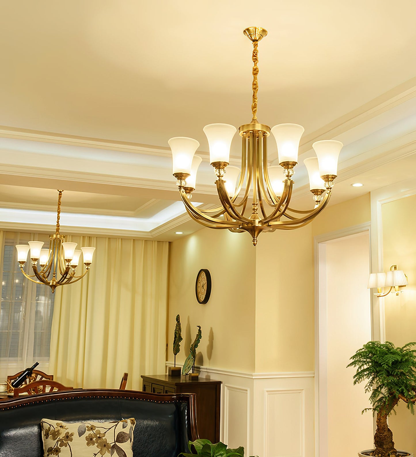 Tuileries Glass Chandelier - Polished Brass & White Glass Shade Pendant Light | Modern French Elegance Chandelier