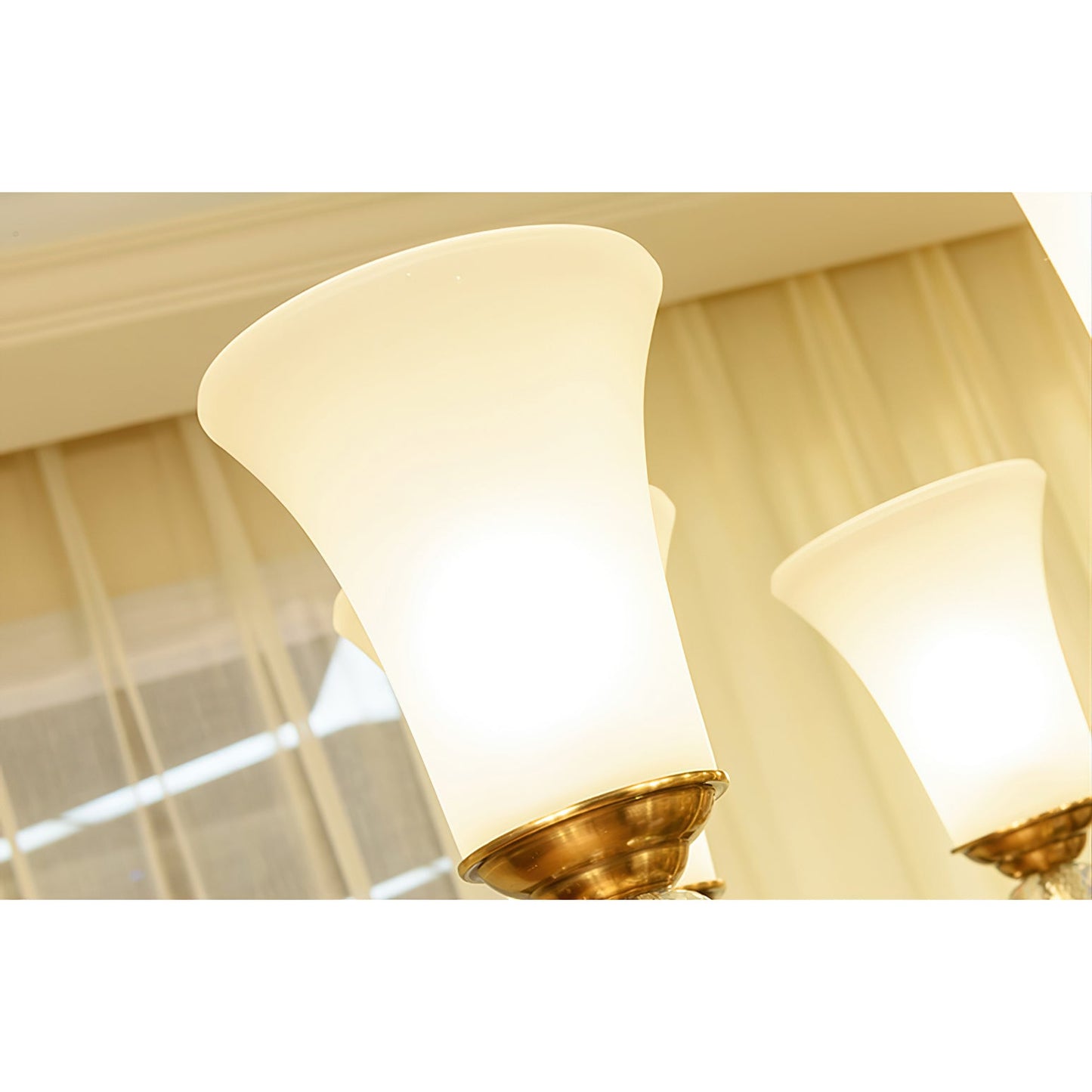 Tuileries Glass Chandelier - Polished Brass & White Glass Shade Pendant Light | Modern French Elegance Chandelier