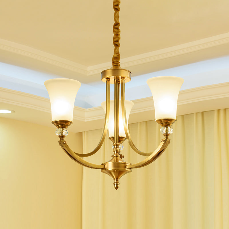 Tuileries Glass Chandelier - Polished Brass & White Glass Shade Pendant Light | Modern French Elegance Chandelier