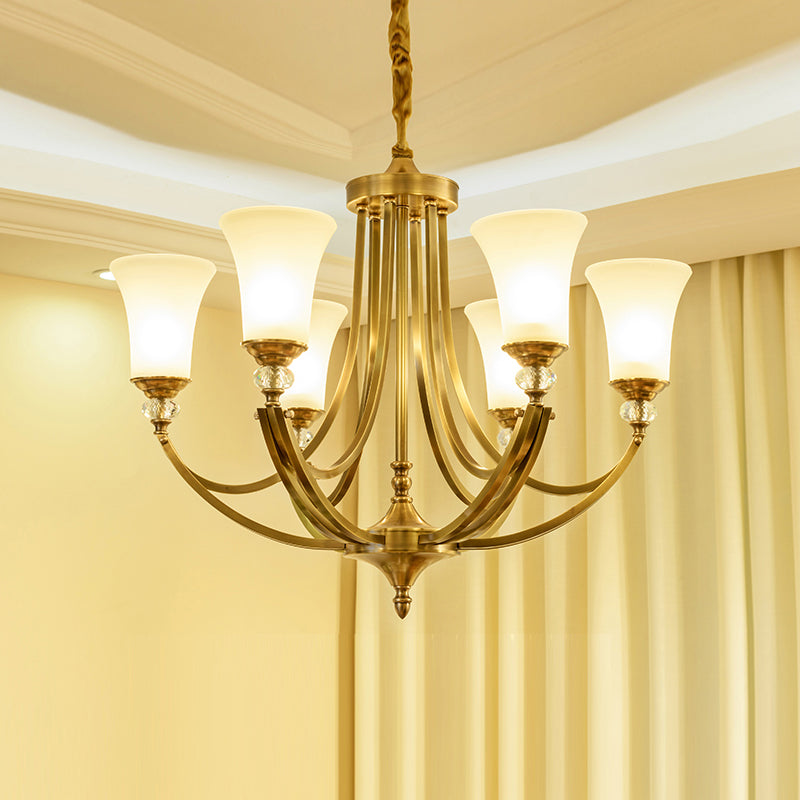 Tuileries Glass Chandelier - Polished Brass & White Glass Shade Pendant Light | Modern French Elegance Chandelier