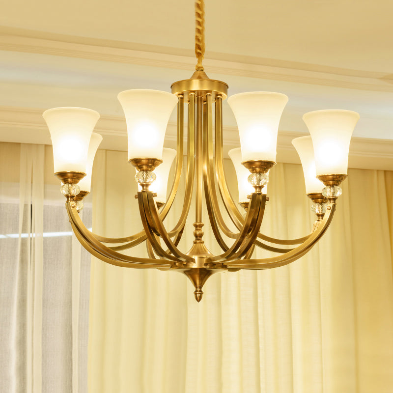 Tuileries Glass Chandelier - Polished Brass & White Glass Shade Pendant Light | Modern French Elegance Chandelier