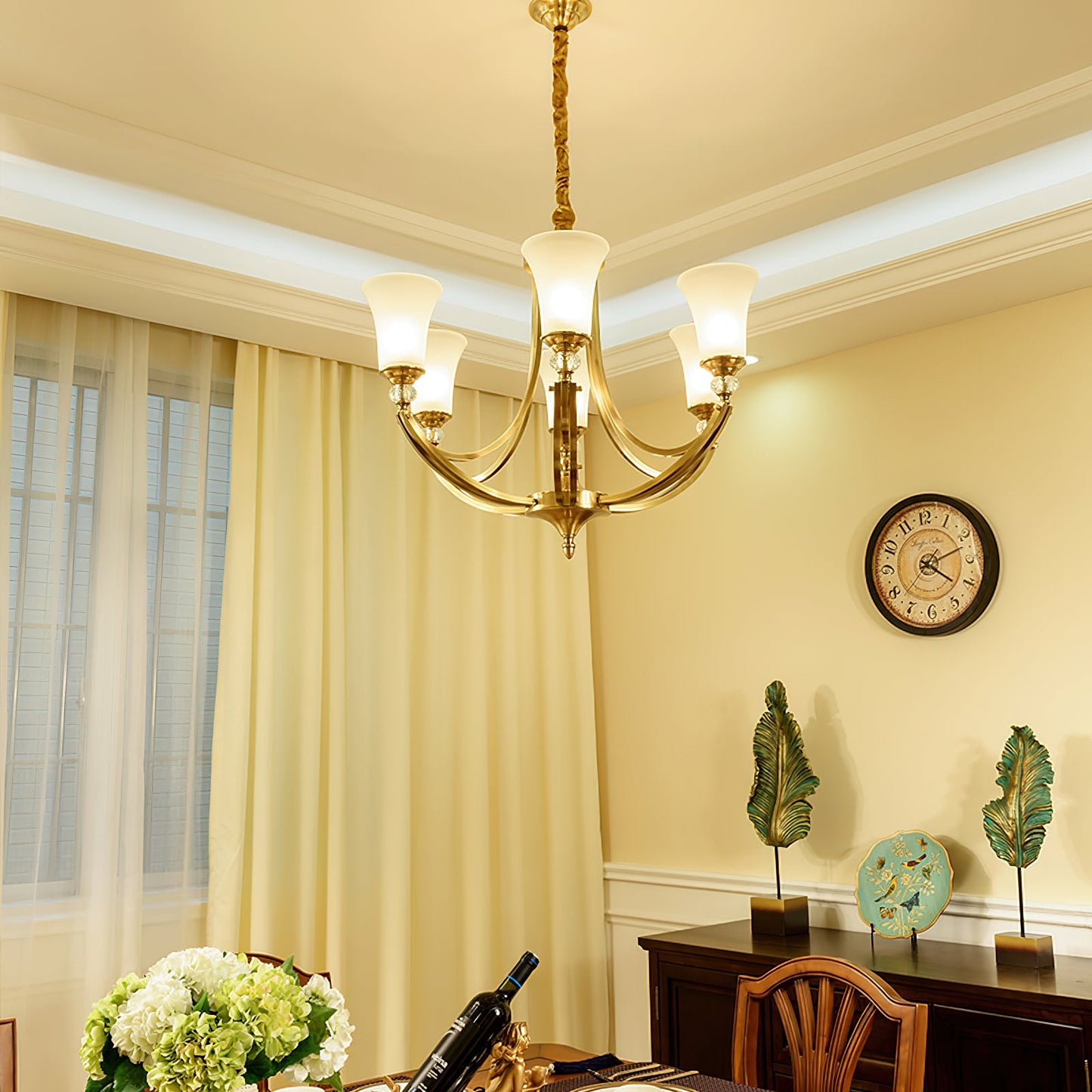 Tuileries Glass Chandelier - Polished Brass & White Glass Shade Pendant Light | Modern French Elegance Chandelier