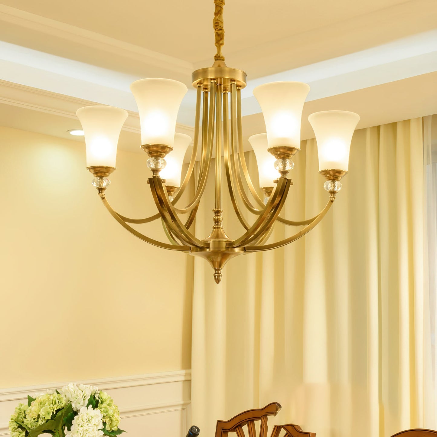 Tuileries Glass Chandelier - Polished Brass & White Glass Shade Pendant Light | Modern French Elegance Chandelier