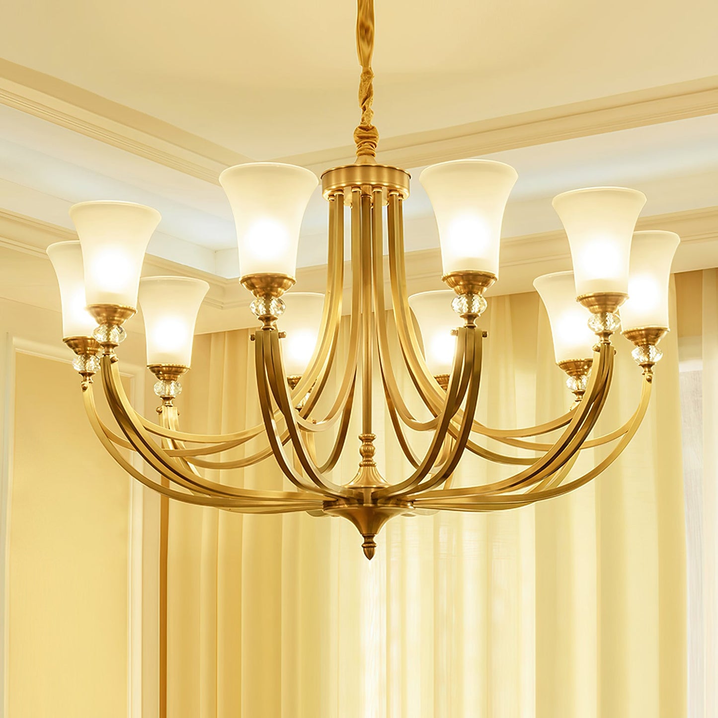 Tuileries Glass Chandelier - Polished Brass & White Glass Shade Pendant Light | Modern French Elegance Chandelier