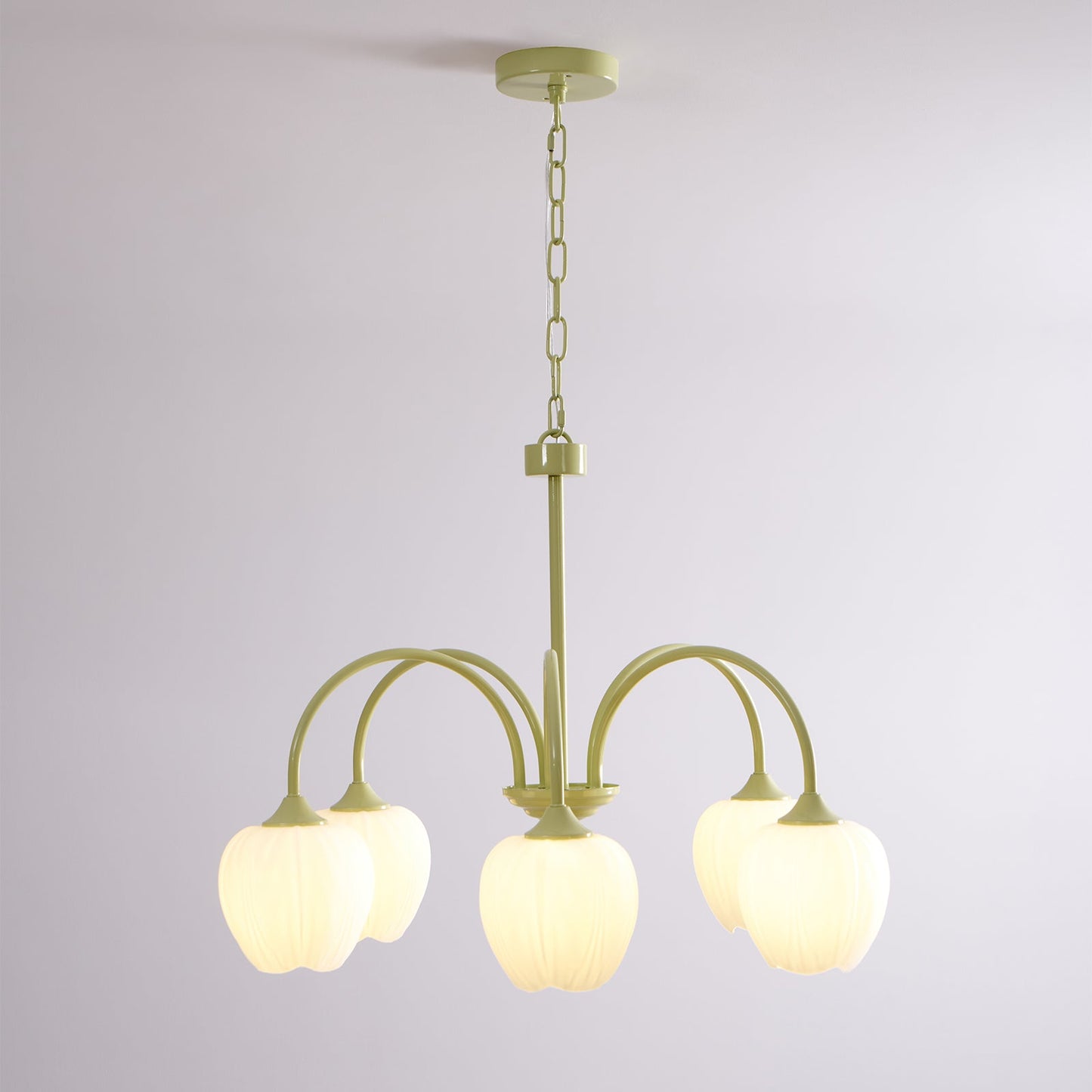 Tulip Matcha Chandelier - Fresh Matcha Green & Creamy White Glass Pendant | Modern Spring Floral Chandelier