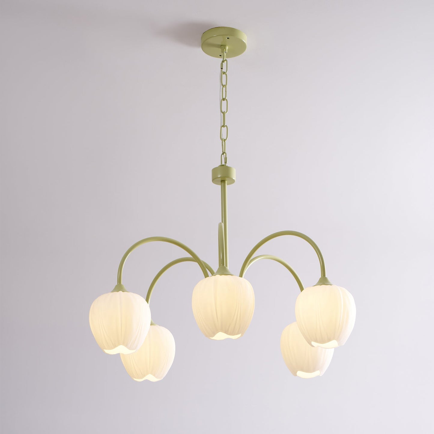 Tulip Matcha Chandelier - Fresh Matcha Green & Creamy White Glass Pendant | Modern Spring Floral Chandelier