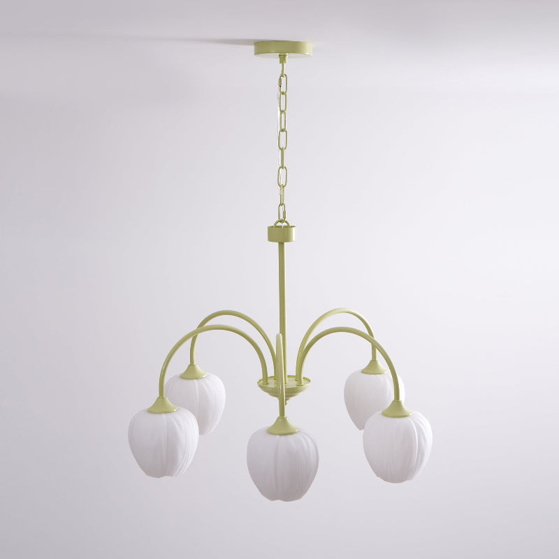 Tulip Matcha Chandelier - Fresh Matcha Green & Creamy White Glass Pendant | Modern Spring Floral Chandelier