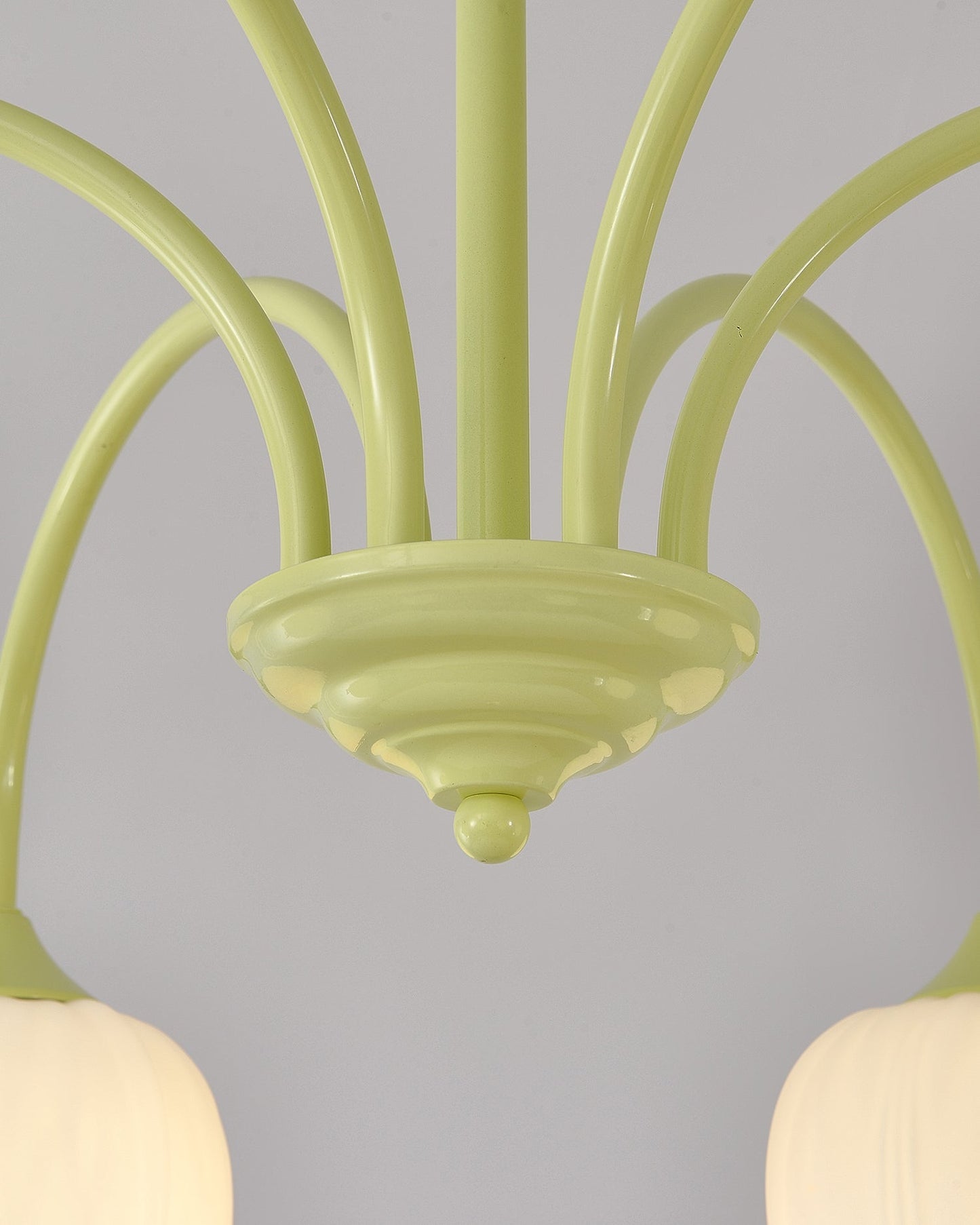 Tulip Matcha Chandelier - Fresh Matcha Green & Creamy White Glass Pendant | Modern Spring Floral Chandelier