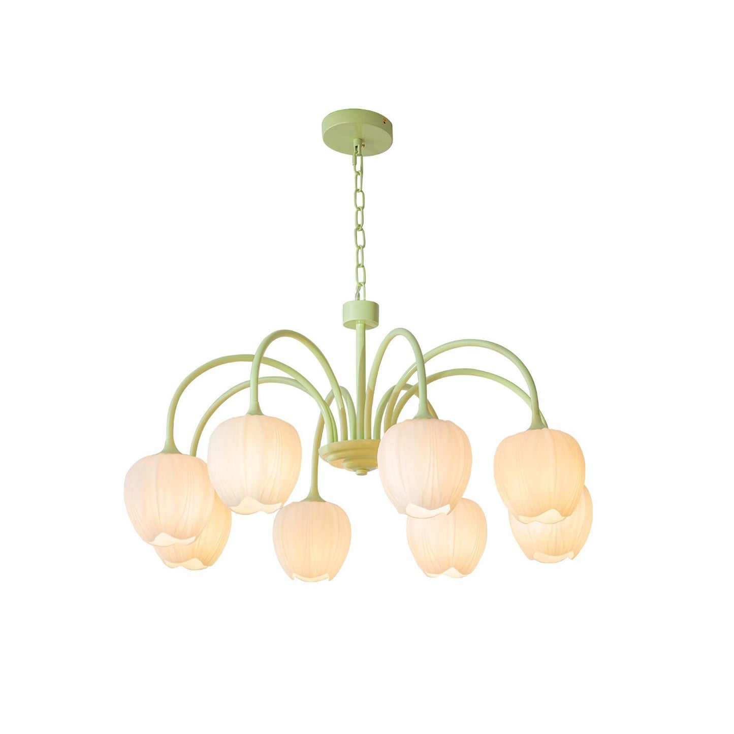 Tulip Matcha Chandelier - Fresh Matcha Green & Creamy White Glass Pendant | Modern Spring Floral Chandelier
