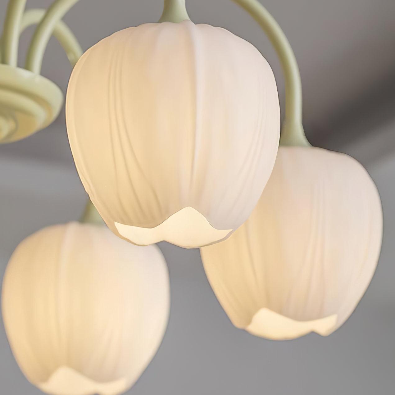 Tulip Matcha Chandelier - Fresh Matcha Green & Creamy White Glass Pendant | Modern Spring Floral Chandelier