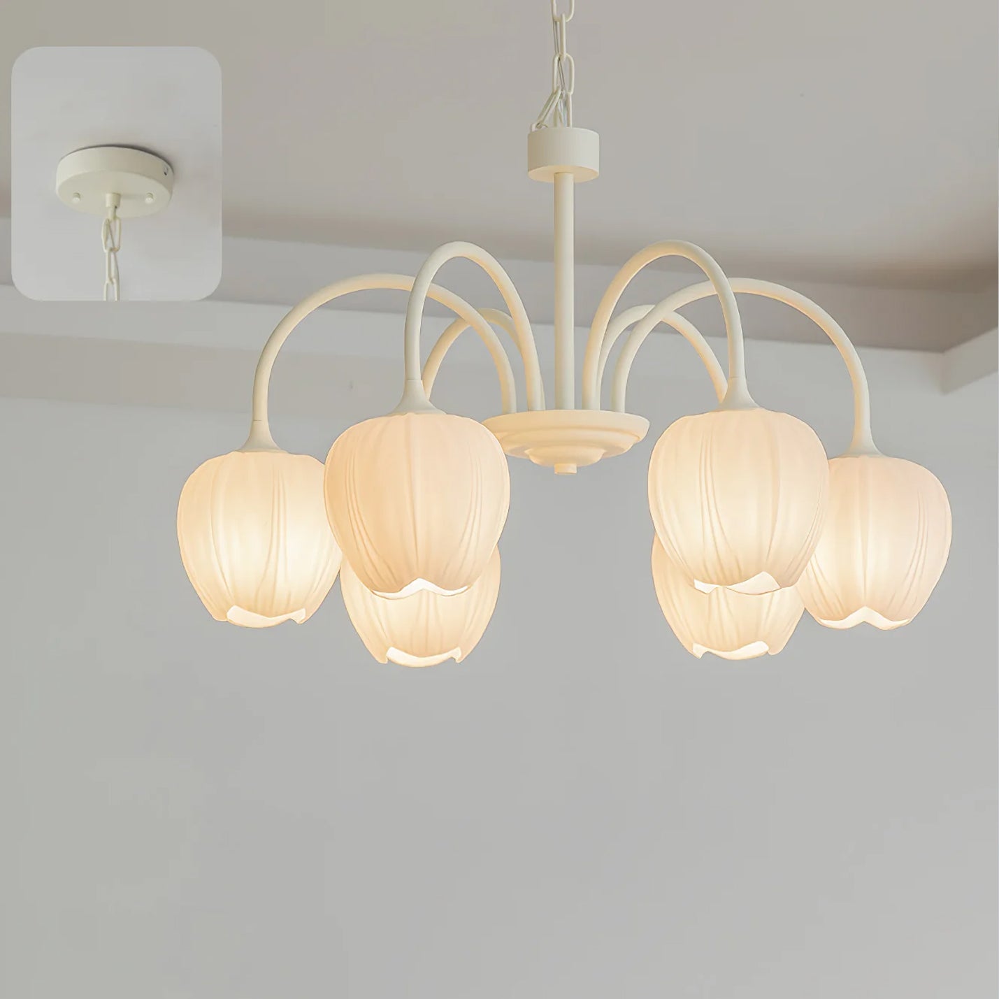 Tulip Matcha Chandelier - Fresh Matcha Green & Creamy White Glass Pendant | Modern Spring Floral Chandelier