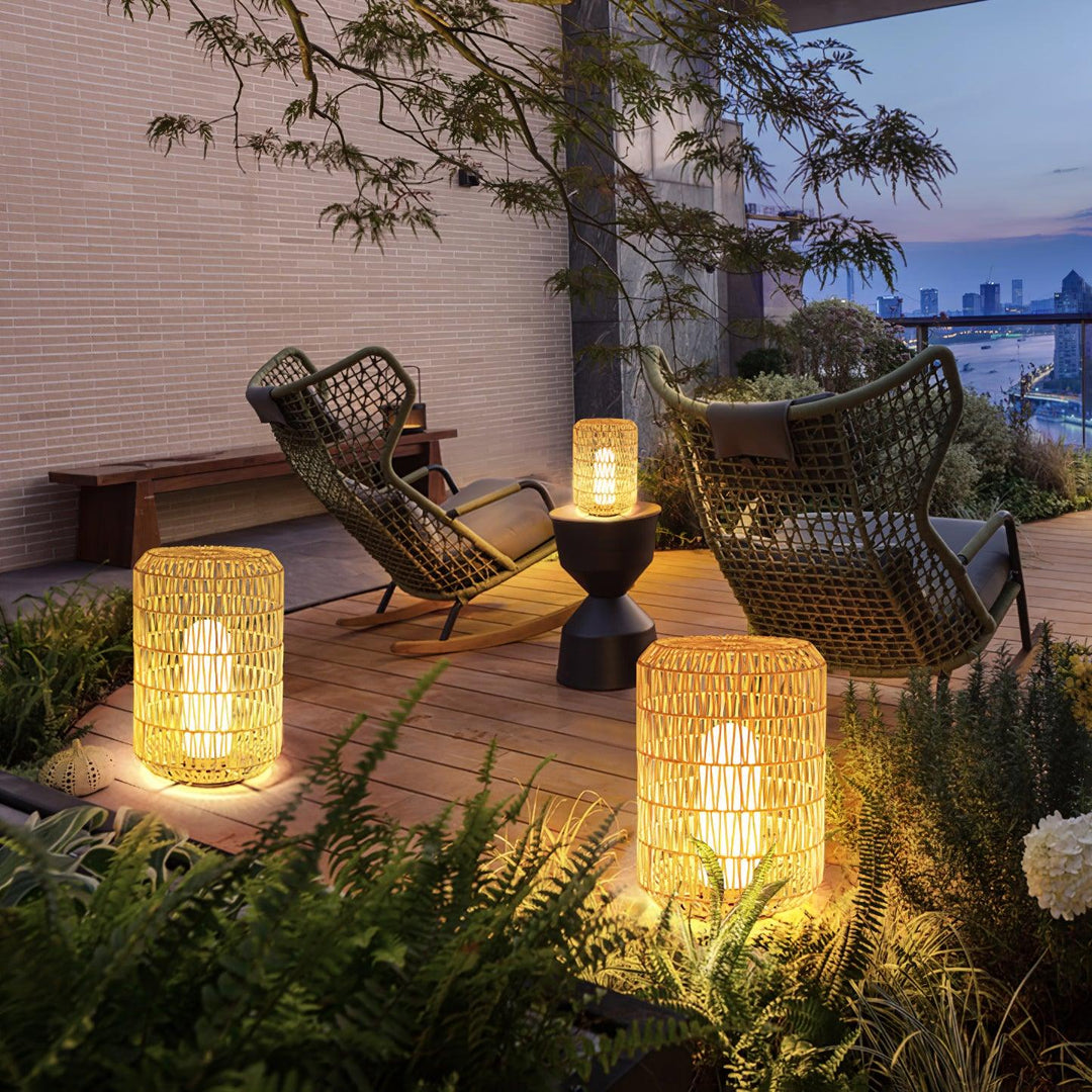 Tulum Lantern Outdoor Light - Hand-Woven Rattan USB Rechargeable Patio Light | IP65 Waterproof Ambient Outdoor Lamp