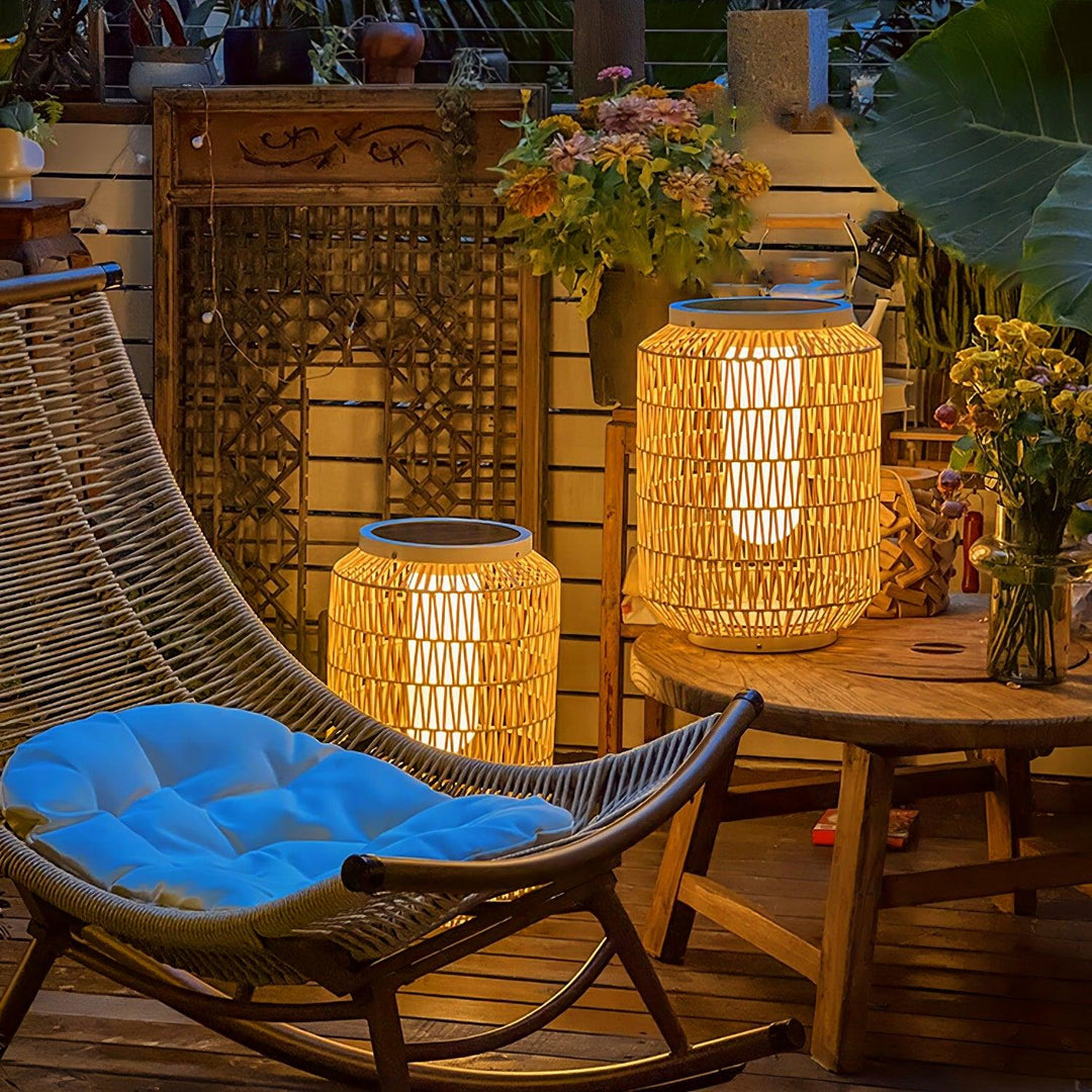 Tulum Lantern Outdoor Light - Hand-Woven Rattan USB Rechargeable Patio Light | IP65 Waterproof Ambient Outdoor Lamp