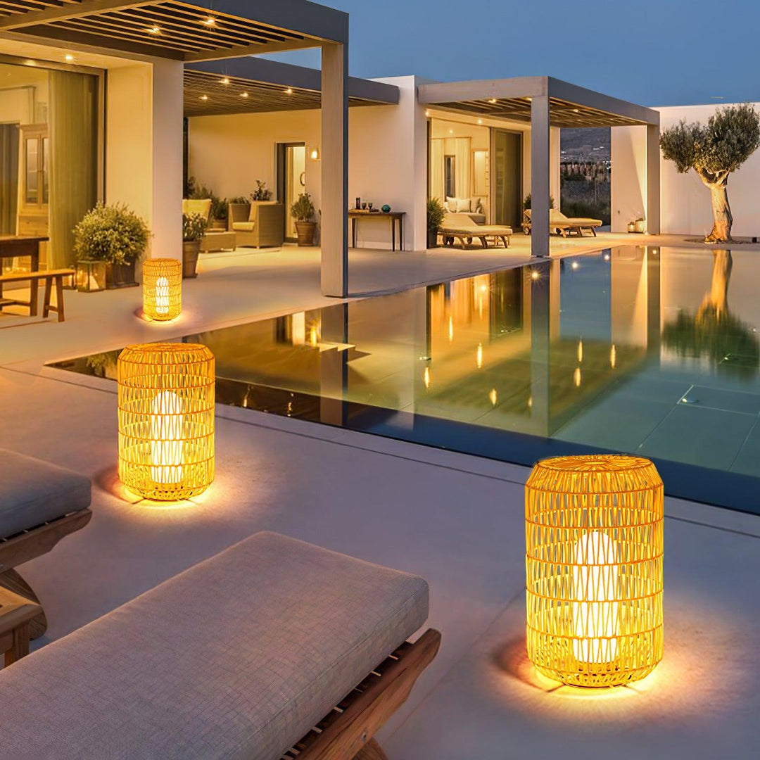Tulum Lantern Outdoor Light - Hand-Woven Rattan USB Rechargeable Patio Light | IP65 Waterproof Ambient Outdoor Lamp