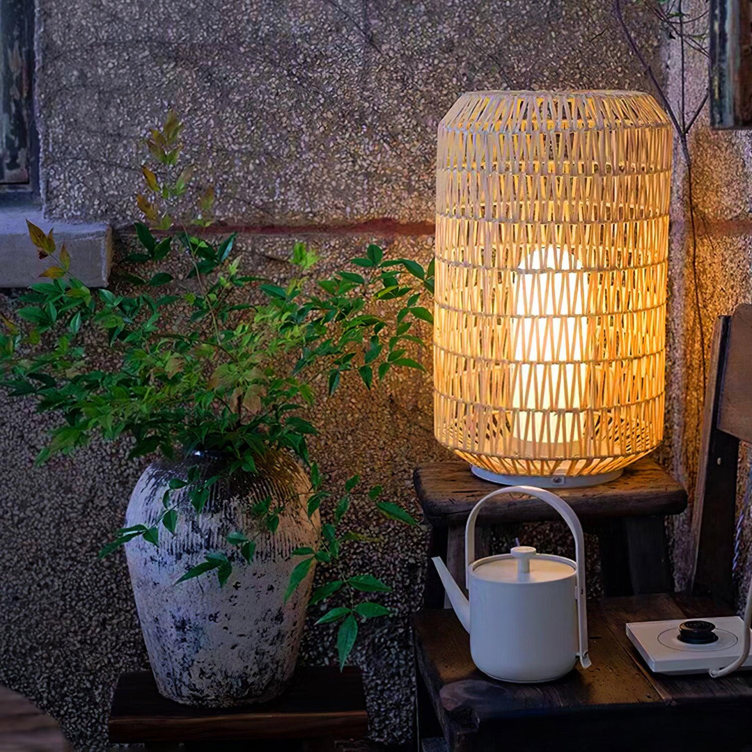 Tulum Lantern Outdoor Light - Hand-Woven Rattan USB Rechargeable Patio Light | IP65 Waterproof Ambient Outdoor Lamp