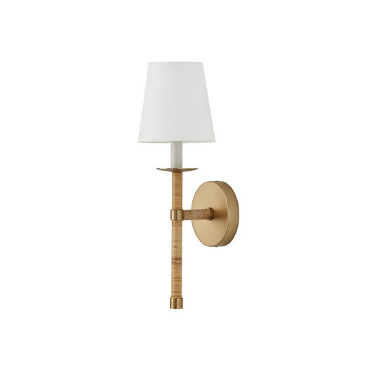 Tulum Wall Lamp - Handwrapped Rattan & Matte Brass Sconce | Boho Chic Fabric Shade Wall Light