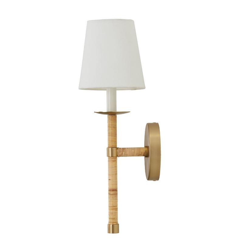 Tulum Wall Lamp - Handwrapped Rattan & Matte Brass Sconce | Boho Chic Fabric Shade Wall Light