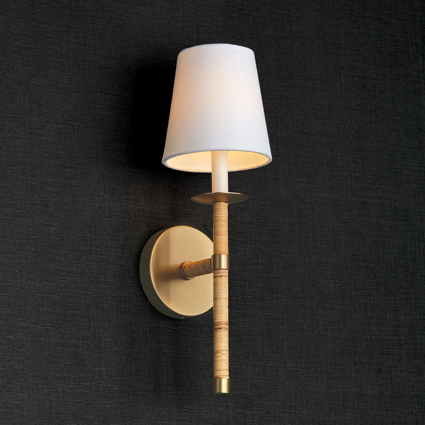 Tulum Wall Lamp - Handwrapped Rattan & Matte Brass Sconce | Boho Chic Fabric Shade Wall Light