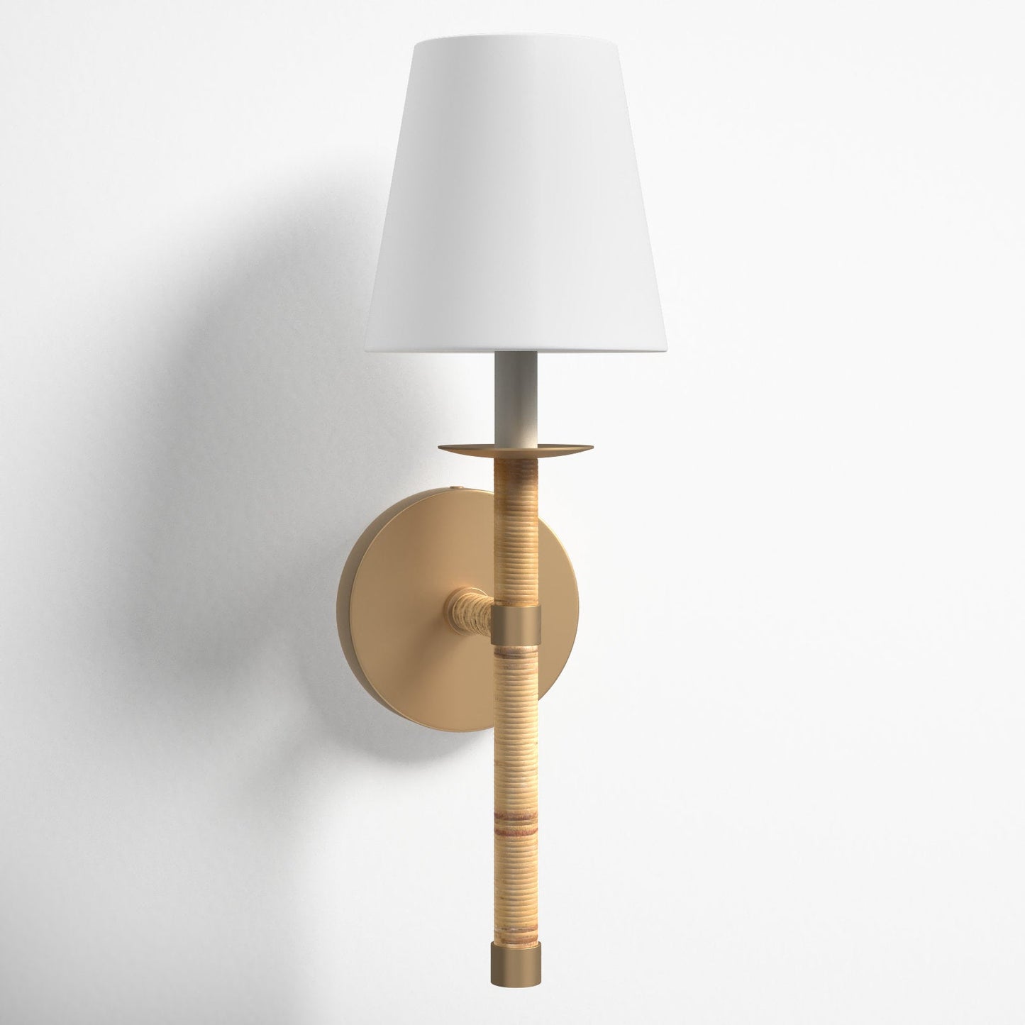 Tulum Wall Lamp - Handwrapped Rattan & Matte Brass Sconce | Boho Chic Fabric Shade Wall Light