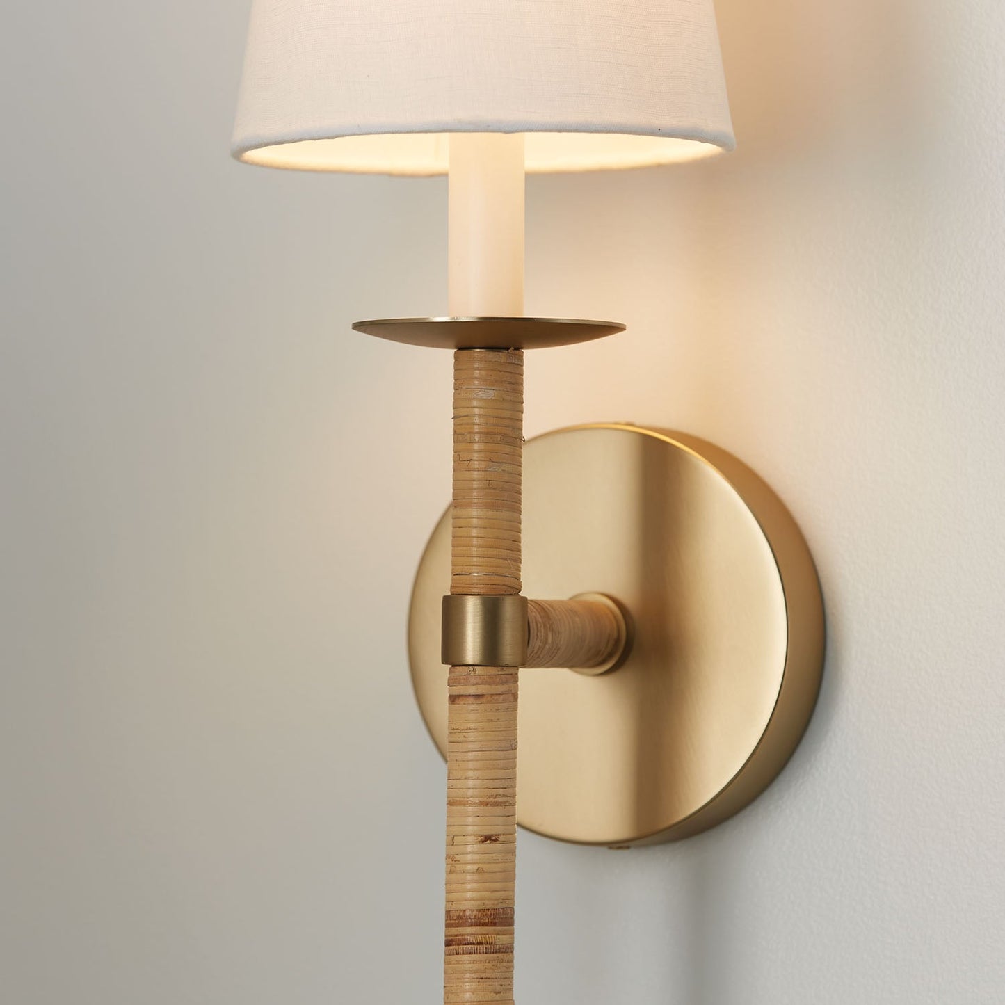 Tulum Wall Lamp - Handwrapped Rattan & Matte Brass Sconce | Boho Chic Fabric Shade Wall Light