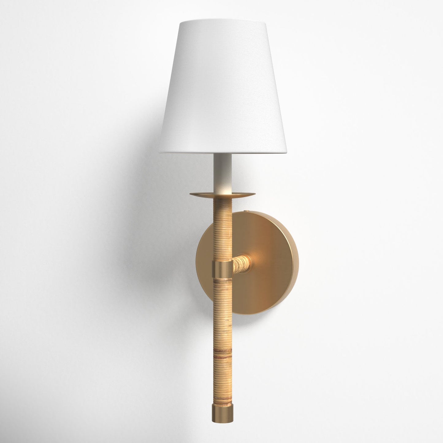 Tulum Wall Lamp - Handwrapped Rattan & Matte Brass Sconce | Boho Chic Fabric Shade Wall Light